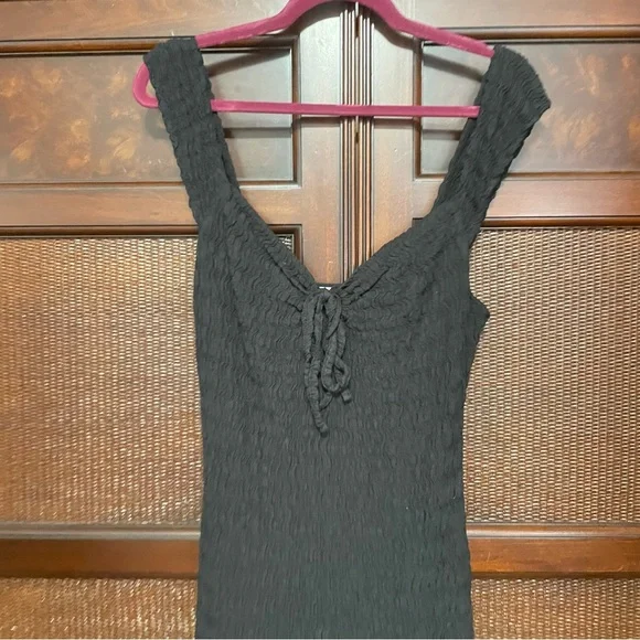 Free People Eleni Bodycon Maxi Dress Size M Black Smocked Side Slit - Picture 12 of 14